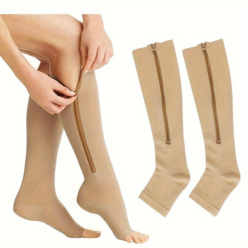 Zipper Open Toe Compression Socks for Running - Over the Calf Sports Socks
