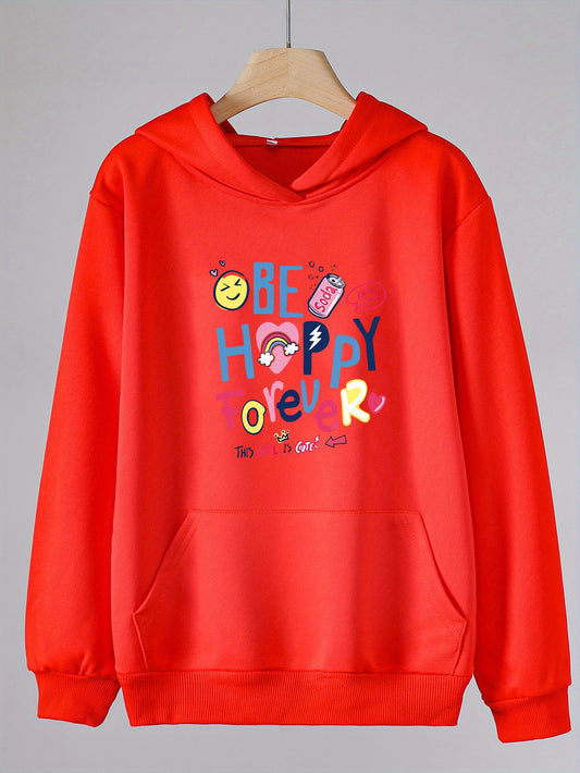 Happy Forever Print Hoodie For Girls Kids Pullover Long Sleeve Top