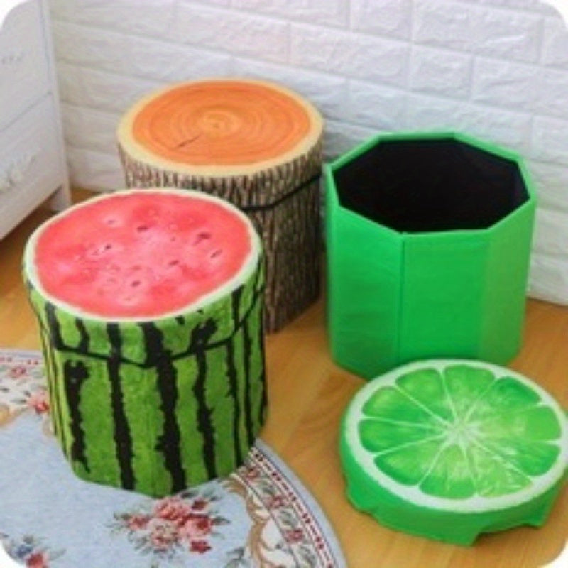 Fruit Shaped Storage Stool Flannelette Folding Stool Large Capacity Organizer