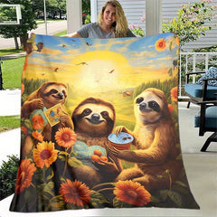 Sloth Family Pattern Lightweight Flannel Throw Blanket