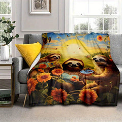 Sloth Family Pattern Lightweight Flannel Throw Blanket