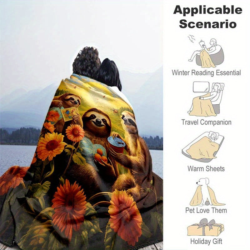 Sloth Family Pattern Lightweight Flannel Throw Blanket