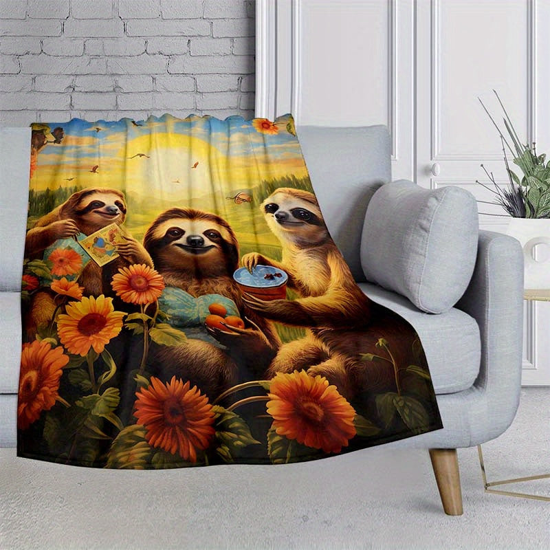 Sloth Family Pattern Lightweight Flannel Throw Blanket