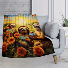 Sloth Family Pattern Lightweight Flannel Throw Blanket
