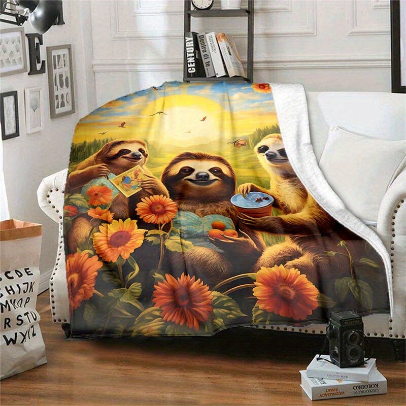 Sloth Family Pattern Lightweight Flannel Throw Blanket