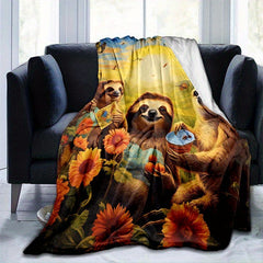 Sloth Family Pattern Lightweight Flannel Throw Blanket