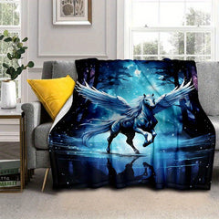 Horse Pattern Portable Camping Thin Blanket Lightweight Flannel Throw Blanket