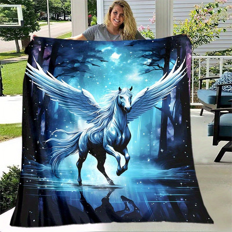 Horse Pattern Portable Camping Thin Blanket Lightweight Flannel Throw Blanket