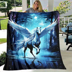 Horse Pattern Portable Camping Thin Blanket Lightweight Flannel Throw Blanket