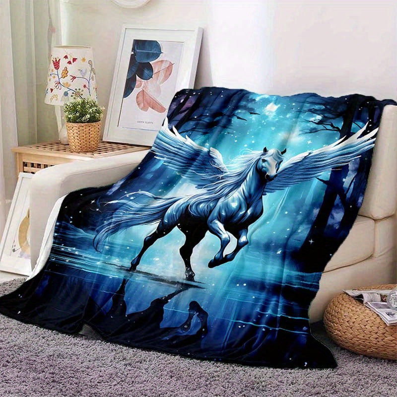 Horse Pattern Portable Camping Thin Blanket Lightweight Flannel Throw Blanket