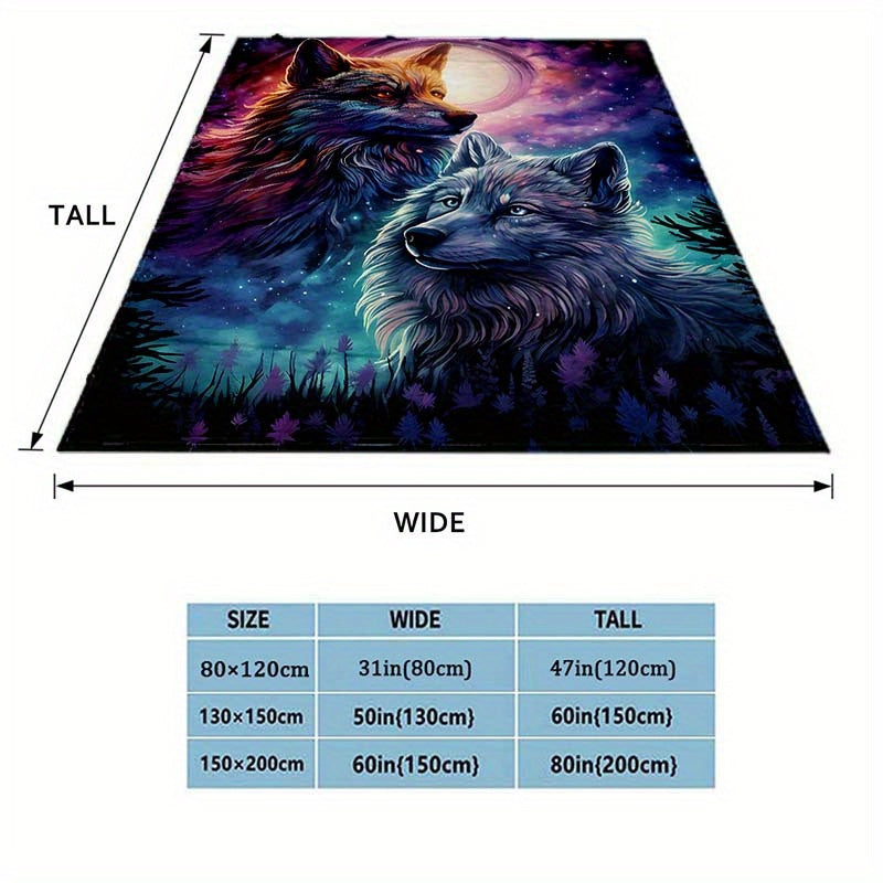Colorful Wolf Pattern Camping Thin Blanket Lightweight Flannel Throw