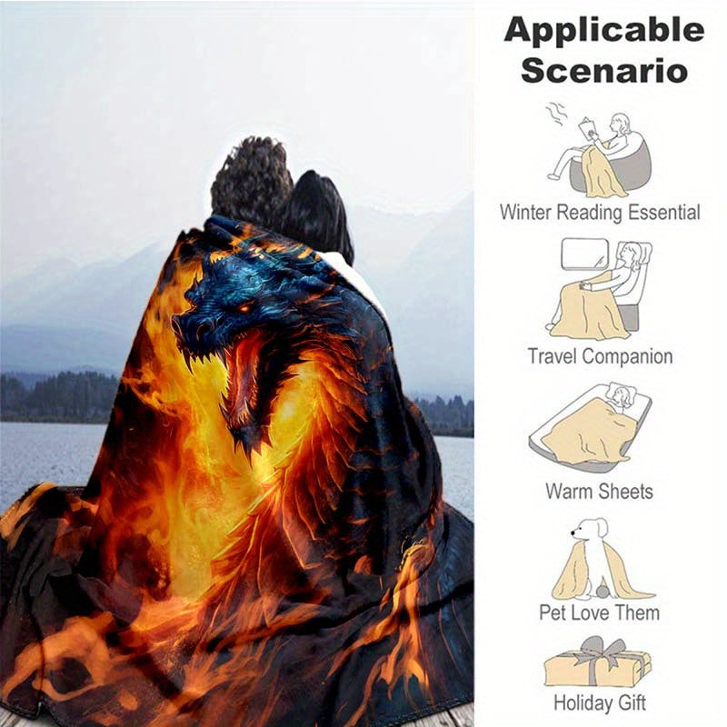 Flame Dragon Portable Camping Thin Blanket Lightweight Flannel Throw Blanket