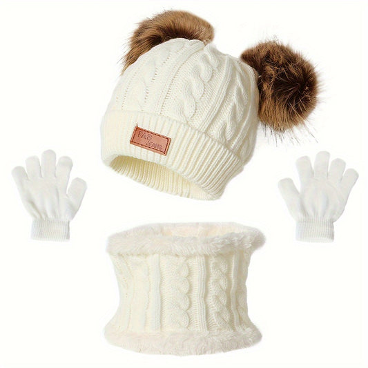 3pcs Knitted Hat Scarf Gloves Set Autumn Winter Warm
