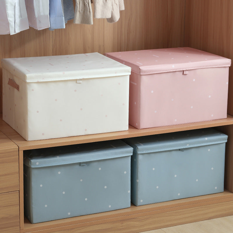Satin Fabric Folding Storage Box with Lid for Household Sorting