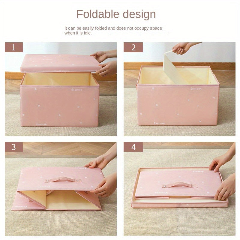 Satin Fabric Folding Storage Box with Lid for Household Sorting