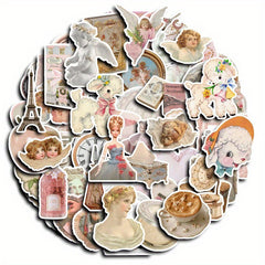 60pcs Retro Pink Stickers DIY Computer Washi Scrapbooking Stationery