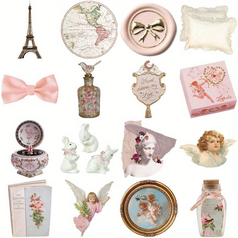 60pcs Retro Pink Stickers DIY Computer Washi Scrapbooking Stationery