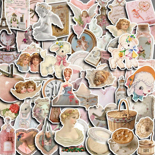60pcs Retro Pink Stickers DIY Computer Washi Scrapbooking Stationery