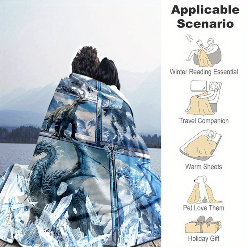 Ice & Snow Dragon King Print Blanket Lightweight Flannel Throw
