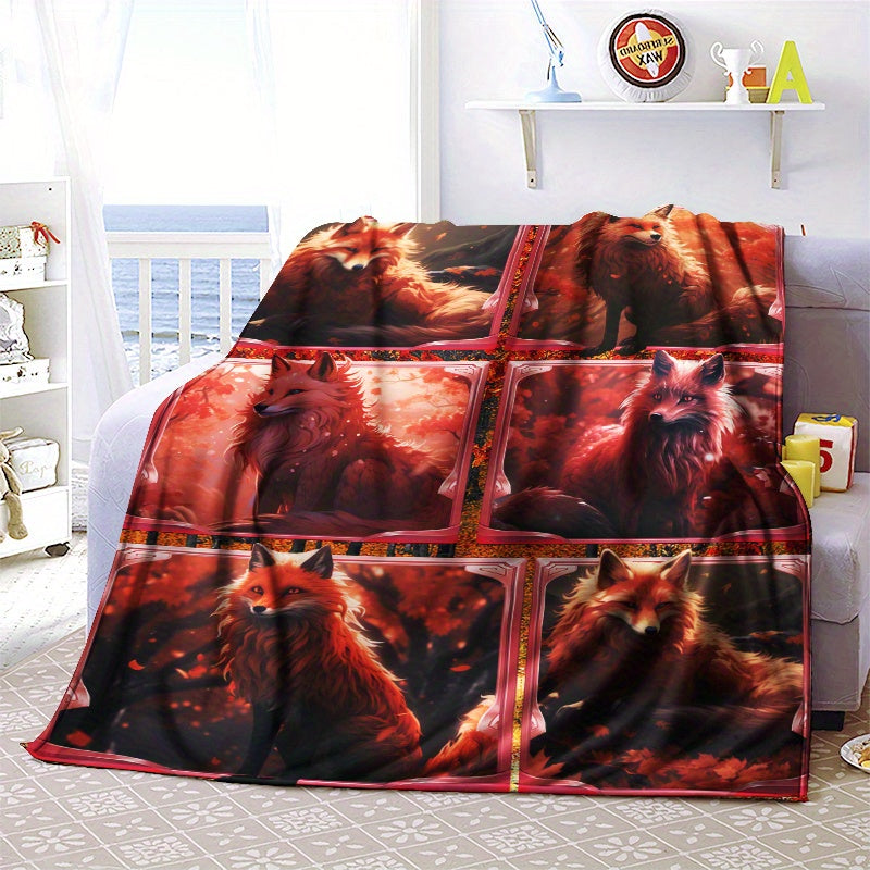 Cozy Red Print Blanket Lightweight Flannel Throw Sofa Bed Travel Camping
