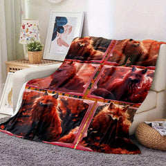 Cozy Red Print Blanket Lightweight Flannel Throw Sofa Bed Travel Camping
