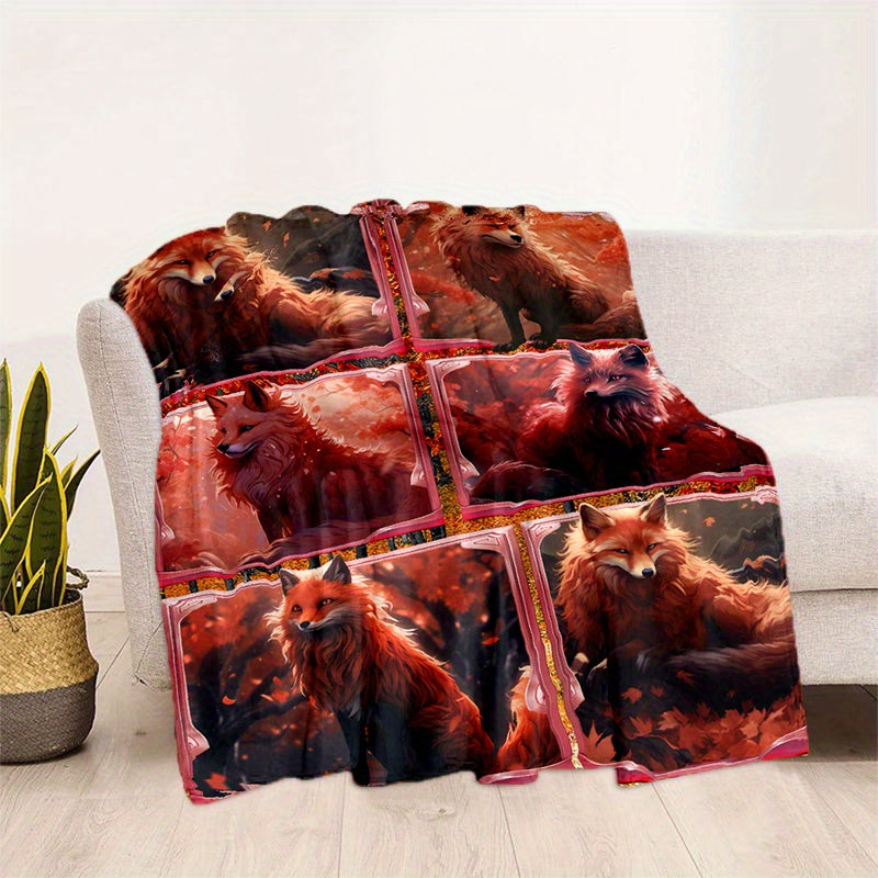 Cozy Red Print Blanket Lightweight Flannel Throw Sofa Bed Travel Camping