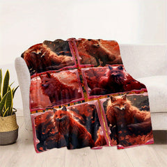 Cozy Red Print Blanket Lightweight Flannel Throw Sofa Bed Travel Camping