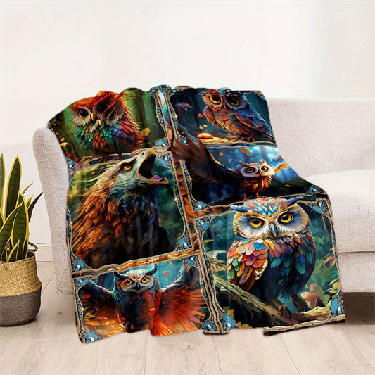 Cozy Little Owls Print Blanket Lightweight Flannel Throw