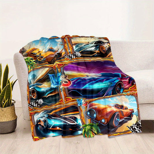 Racing Car Print Blanket Lightweight Flannel Throw for Sofa Bed