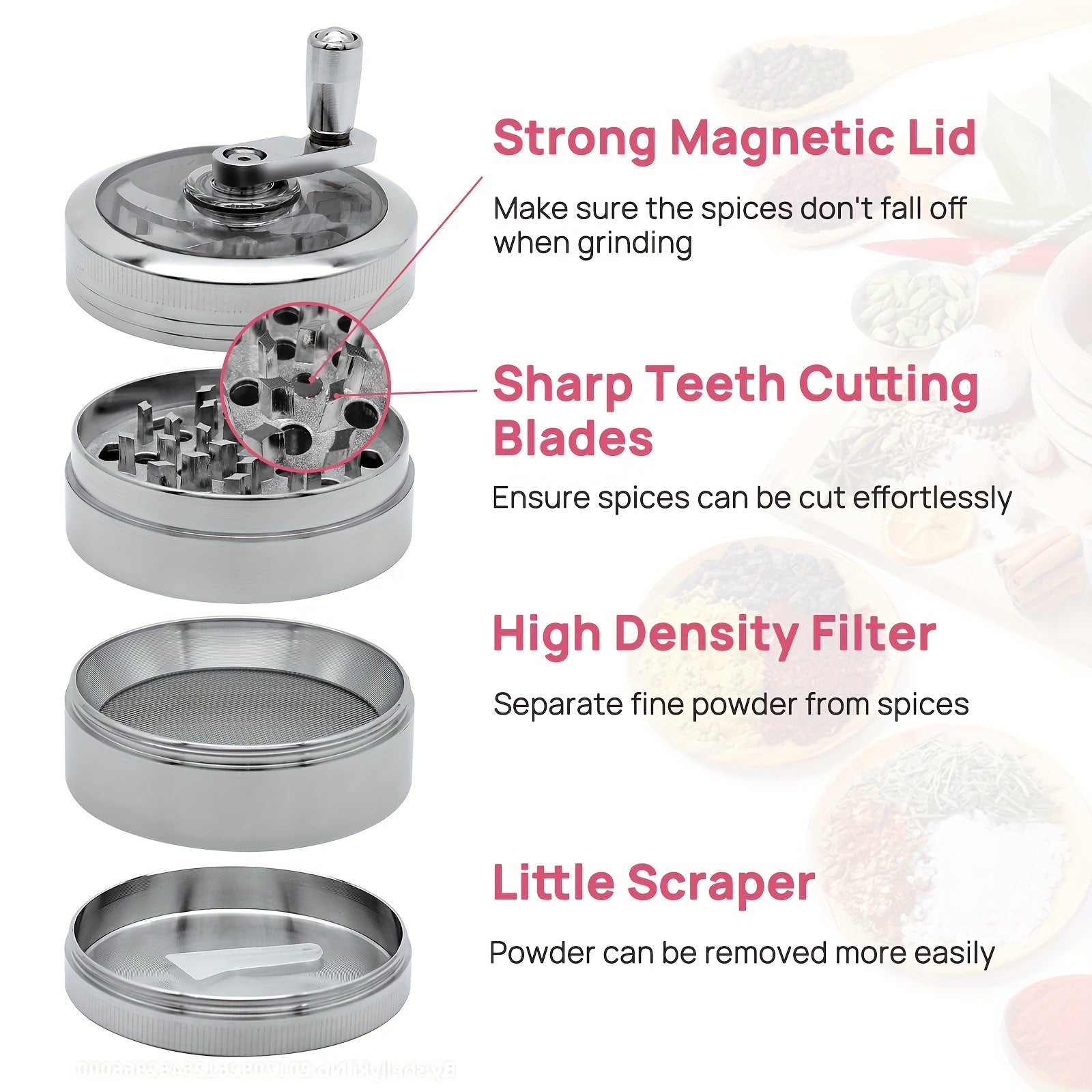 Functional Grinder 7.62 cm for Nutmeg, Ginger, Rock Salt, Peppercorn