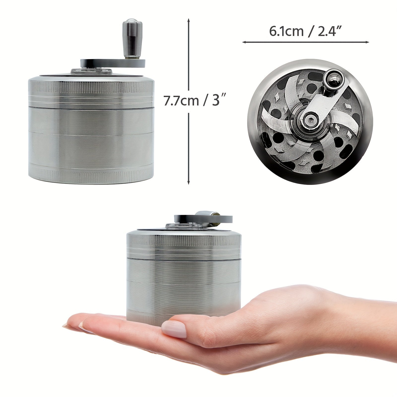 Functional Grinder 7.62 cm for Nutmeg, Ginger, Rock Salt, Peppercorn