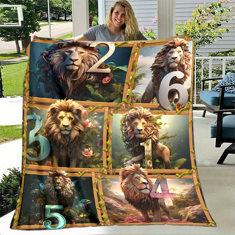 Cozy Lion Forest Print Blanket Lightweight Flannel Throw