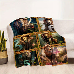 Cozy Lion Forest Print Blanket Lightweight Flannel Throw