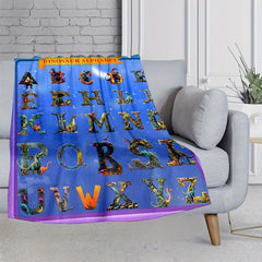 3D Dinosaur Alphabet Print Flannel Throw Blanket for Sofa Bed Travel Camping