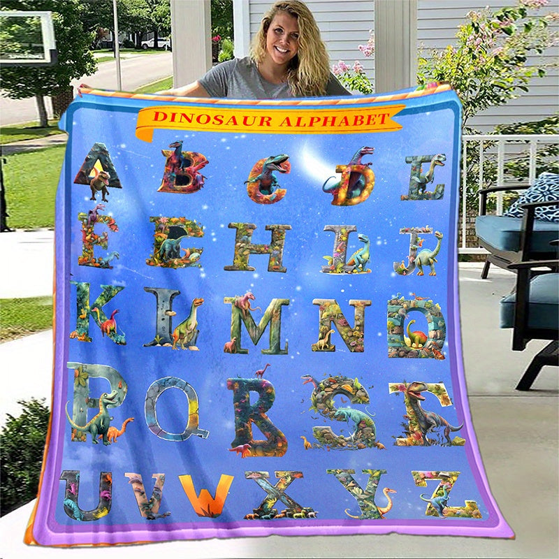 3D Dinosaur Alphabet Print Flannel Throw Blanket for Sofa Bed Travel Camping