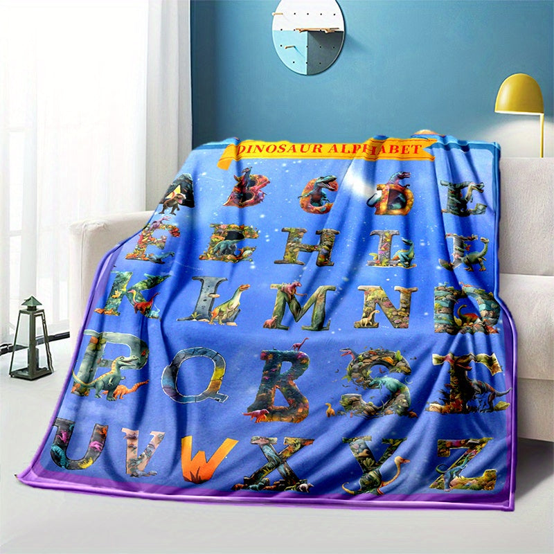 3D Dinosaur Alphabet Print Flannel Throw Blanket for Sofa Bed Travel Camping
