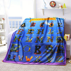 3D Dinosaur Alphabet Print Flannel Throw Blanket for Sofa Bed Travel Camping