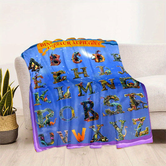 3D Dinosaur Alphabet Print Flannel Throw Blanket for Sofa Bed Travel Camping