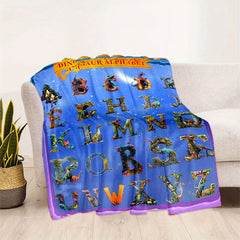 3D Dinosaur Alphabet Print Flannel Throw Blanket for Sofa Bed Travel Camping