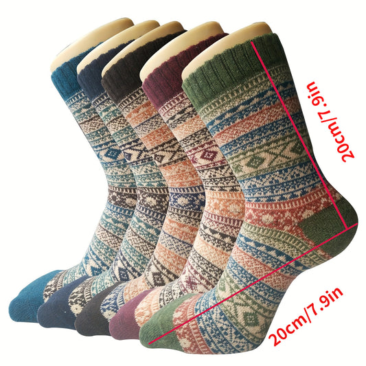 Men's Ethnic Crew Socks Rabbit Hair Blend Comfy Casual Unisex