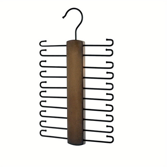 Wooden Tie Rack with 20 Non Slip Hooks Closet Space Saving Organizer