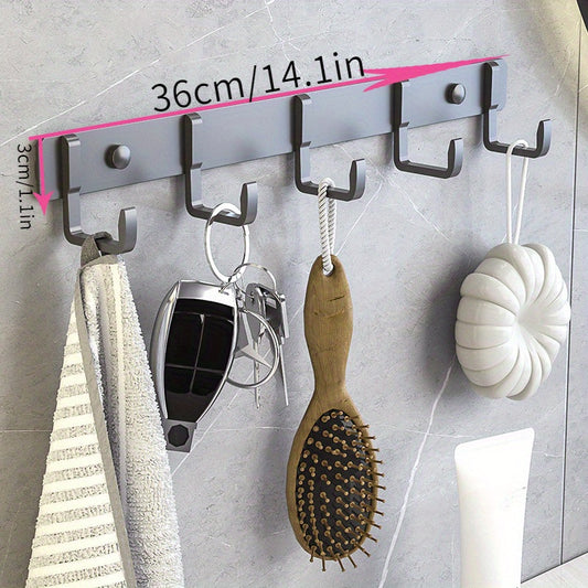 Metal Hook Rack With 5 Hooks Wall Mounted Row Hook
