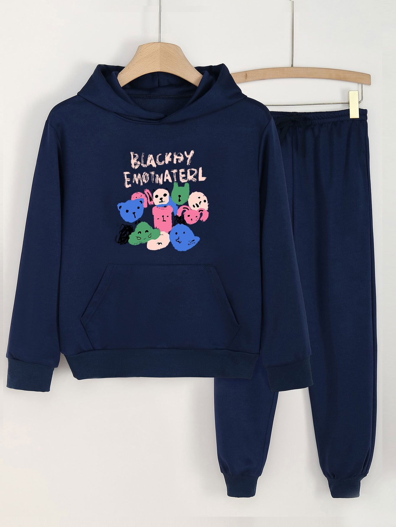2pcs Girls Hoodie Kids Casual Long Sleeve Loose Sweatshirt & Solid Sweatp