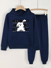 Cartoon Bunny Print Girls Hoodie & Sweatpants Set