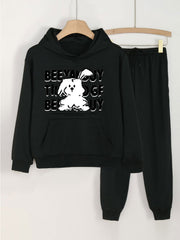 Cartoon Bunny Print Girls Hoodie & Sweatpants Set