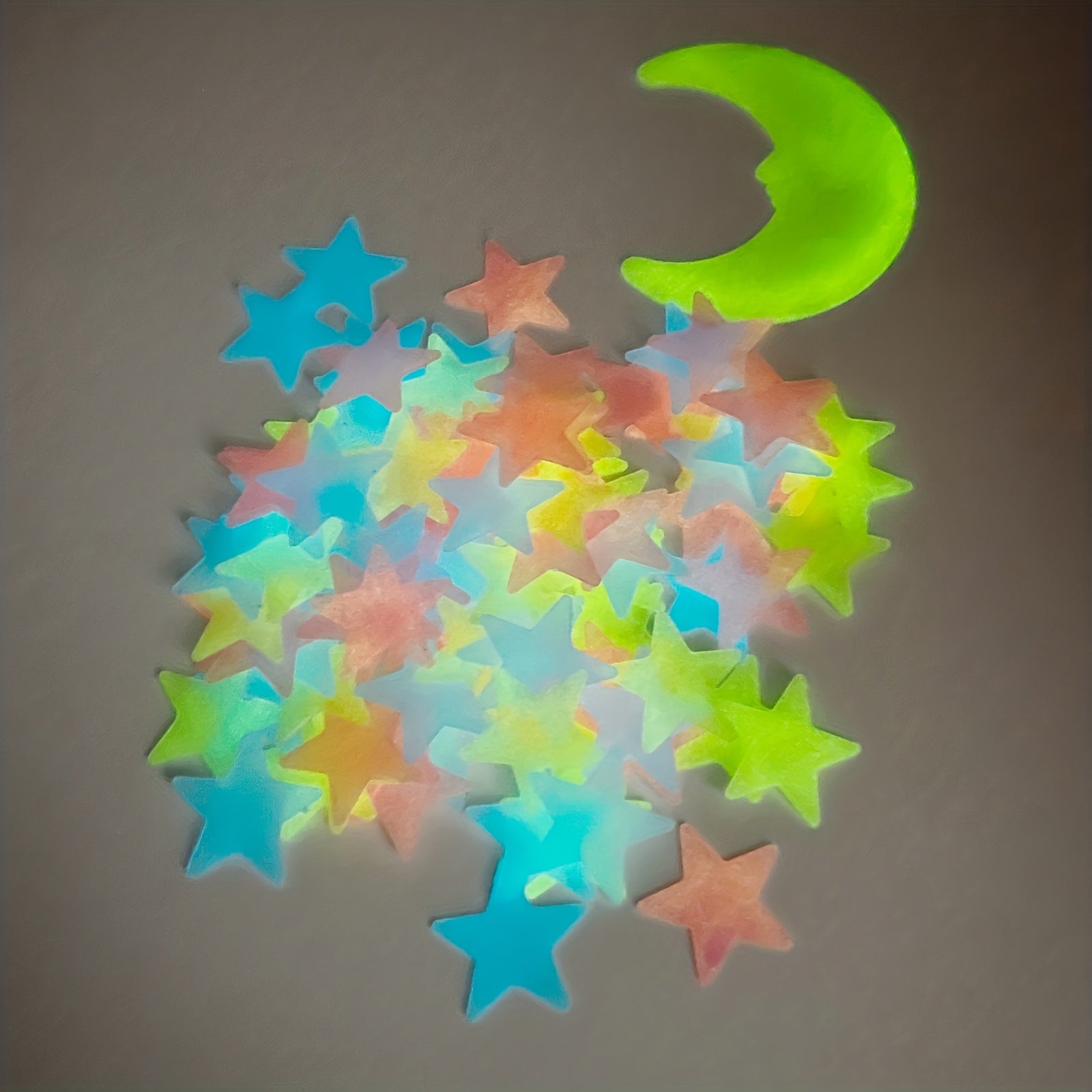 100pcs Luminous Stars & Moon Wall Stickers - Realistic Starry Sky