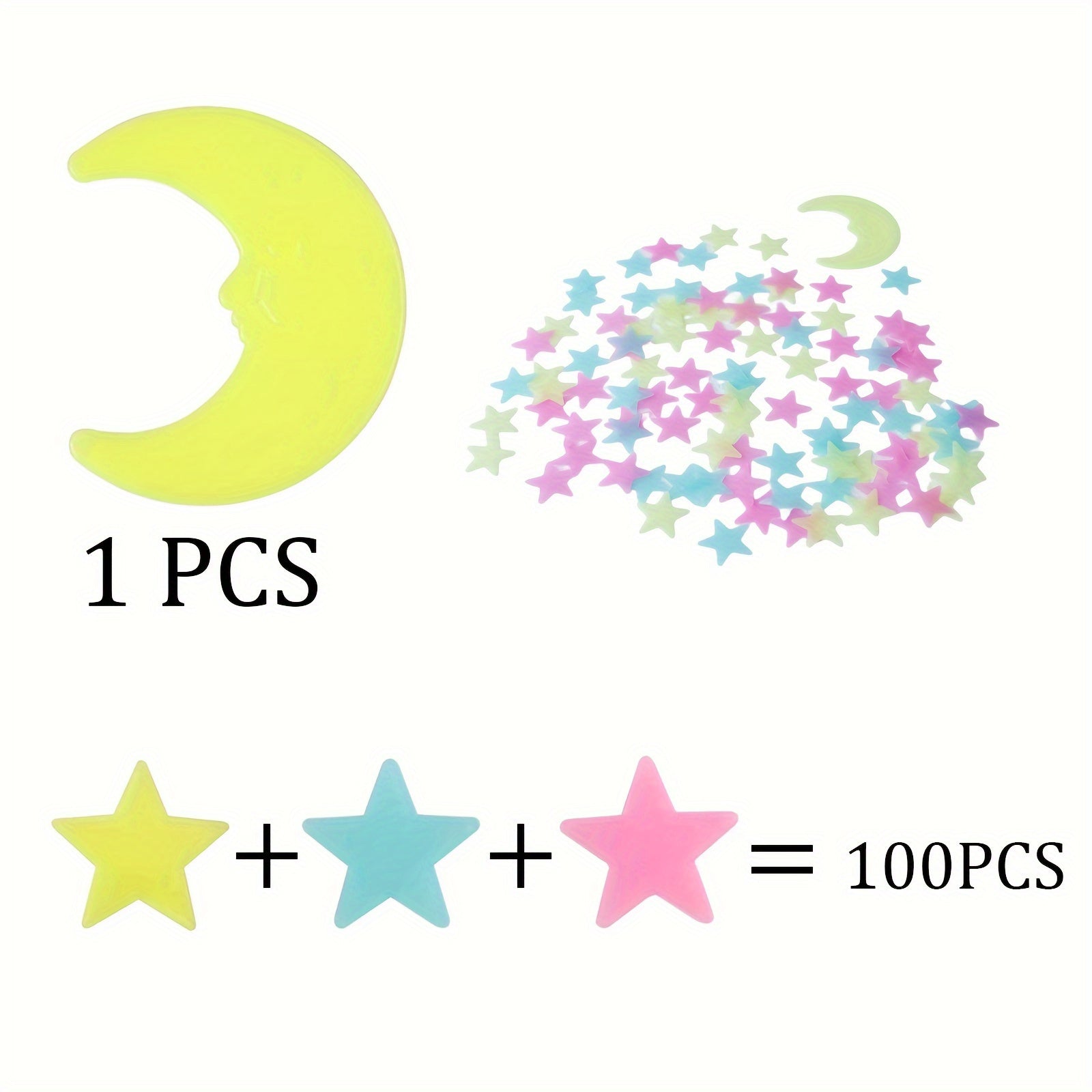 100pcs Luminous Stars & Moon Wall Stickers - Realistic Starry Sky