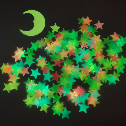 100pcs Luminous Stars & Moon Wall Stickers - Realistic Starry Sky