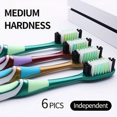 6pcs Medium Hard Hair Toothbrush 6 Independent Packs Adult Family Pack