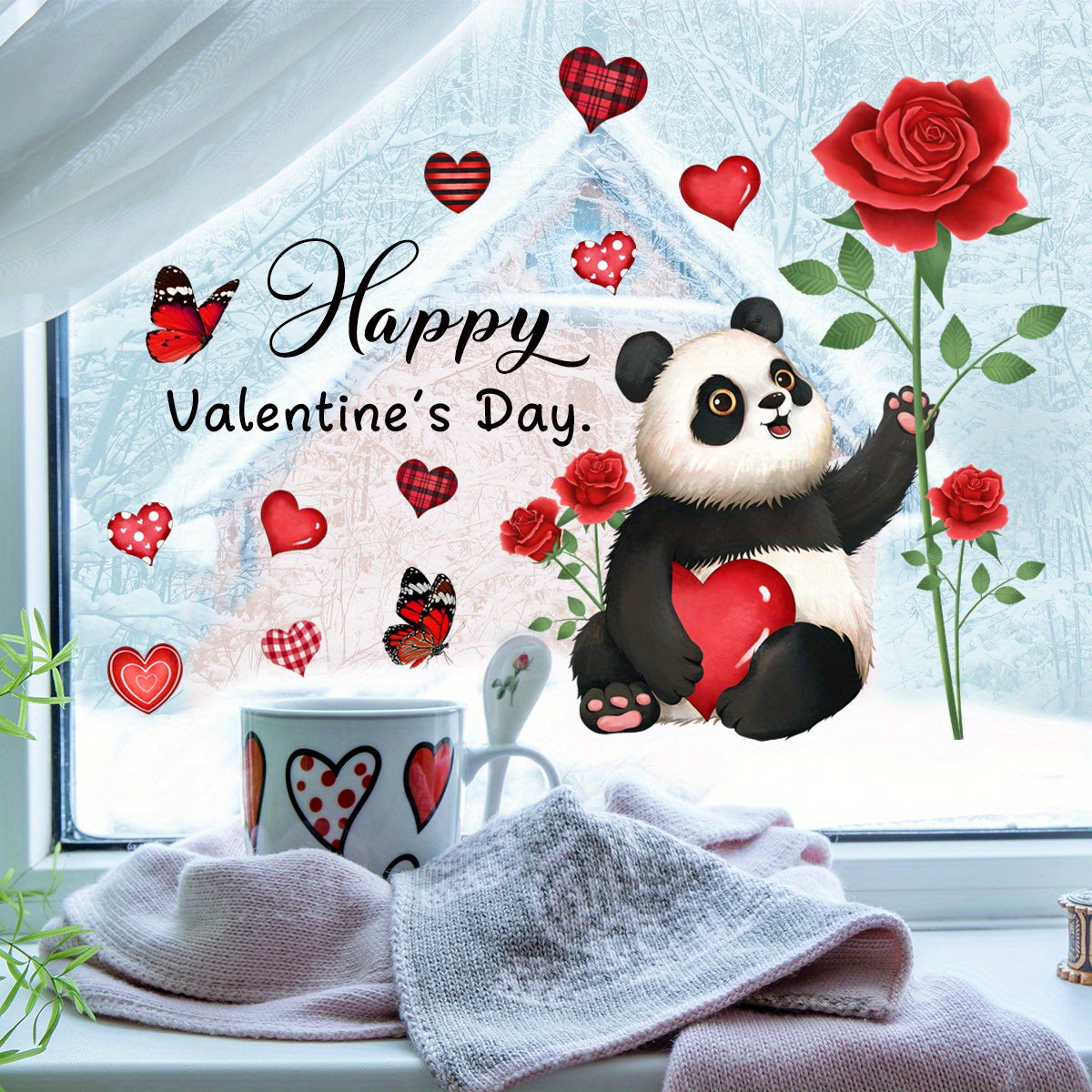 Love Panda Home Wall Decoration Sticker Self-adhesive Window Door Sticker